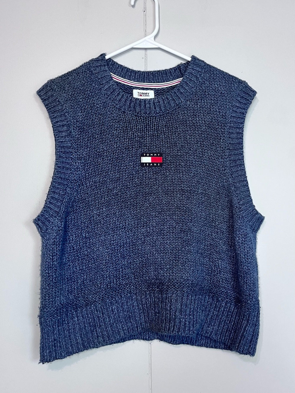 Tommy Jeans Knit Sweater Vest XXL Blue Cotton Blend Logo Crew Neck